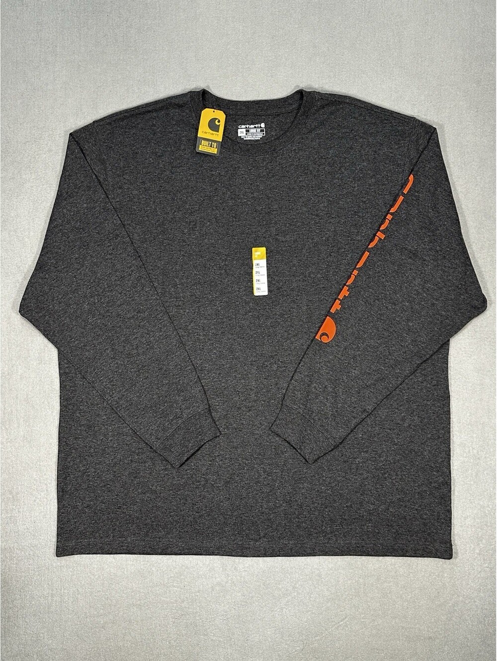 NWT Carhartt Long Sleeve T Shirt Mens 2XL Gray Logo Sleeve Loose Fit Workwear